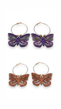 Load image into Gallery viewer, Earrings Butterfly Hoop Reversible Purple Haze
