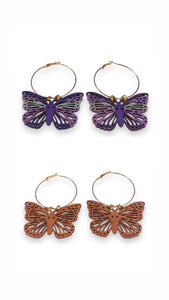 Earrings Butterfly Hoop Reversible Purple Haze