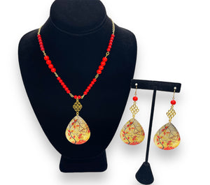 Coral Drops ~ Earrings & Necklace Ensemble