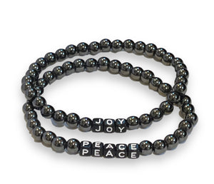 Joy & Peace Hematite Word Bracelets