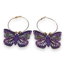 Load image into Gallery viewer, Earrings Butterfly Hoop Reversible Purple Haze
