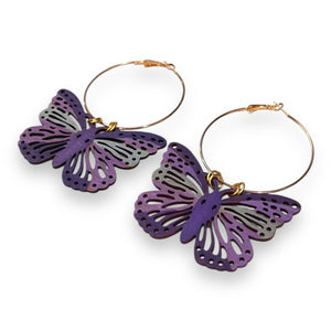 Earrings Butterfly Hoop Reversible Purple Haze