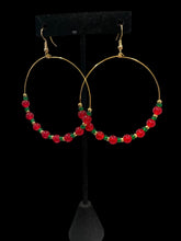 Load image into Gallery viewer, Earrings Beaded Hoops Red
