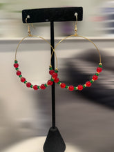 Load image into Gallery viewer, Earrings Beaded Hoops Red
