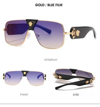 Load image into Gallery viewer, Medusa Aviator Sunglasses Black Gold Blue
