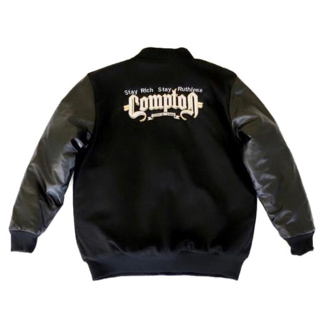 Stay Rich Stay Ruthless Letterman Jacket (Black)