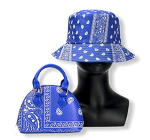 Load image into Gallery viewer, Paisley Print Hat &amp; Mini Purse Set Blue
