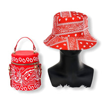 Load image into Gallery viewer, Paisley Print Hat &amp; Tube Purse Set Red
