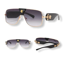 Load image into Gallery viewer, Medusa Aviator Sunglasses Black Gold Gray
