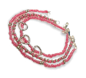 3 Heart Anklet Trio ~ Pink Silver