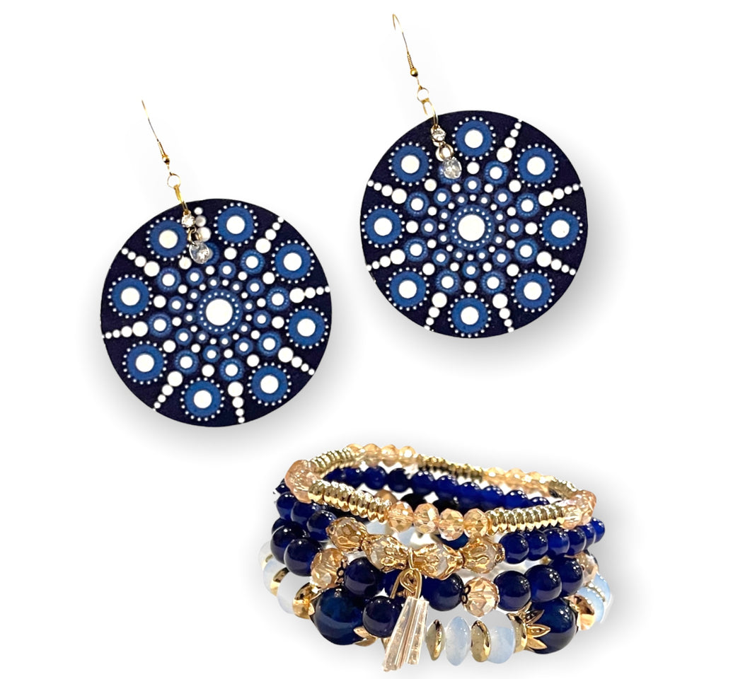 Mandala Midnight Blue ~ Earrings Bracelet set