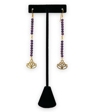 Load image into Gallery viewer, Amethyst &amp; Lotus Dangle Earrings
