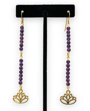 Load image into Gallery viewer, Amethyst &amp; Lotus Dangle Earrings
