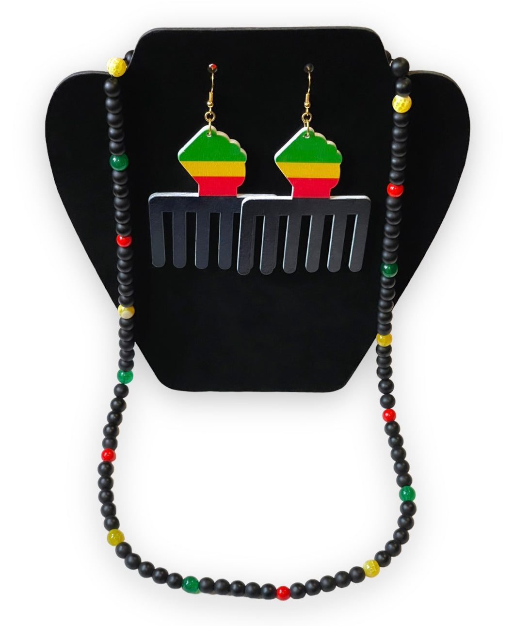 Black Power Earrings & Necklace